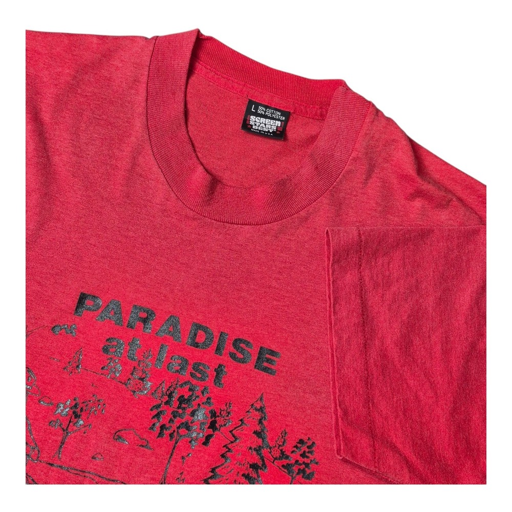 VTG Screen Stars Best Adult L Single Stitch T-Shirt Paradise At Last Cloudy OK
